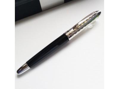 德國製造 Précieux 純銀筆蓋 黑漆筆身/細鑽石切割波浪紋 走珠筆